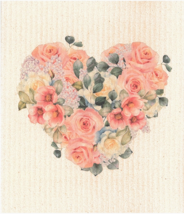 Vaatdoek met een hartvormig patroon van roze bloemen